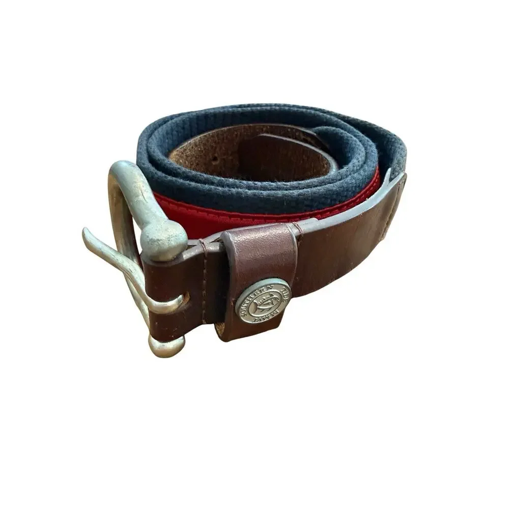 Southern Tide Belt Nautical Skipjack Fish Sz 32 Red Blue Ribbon Canvas Leather